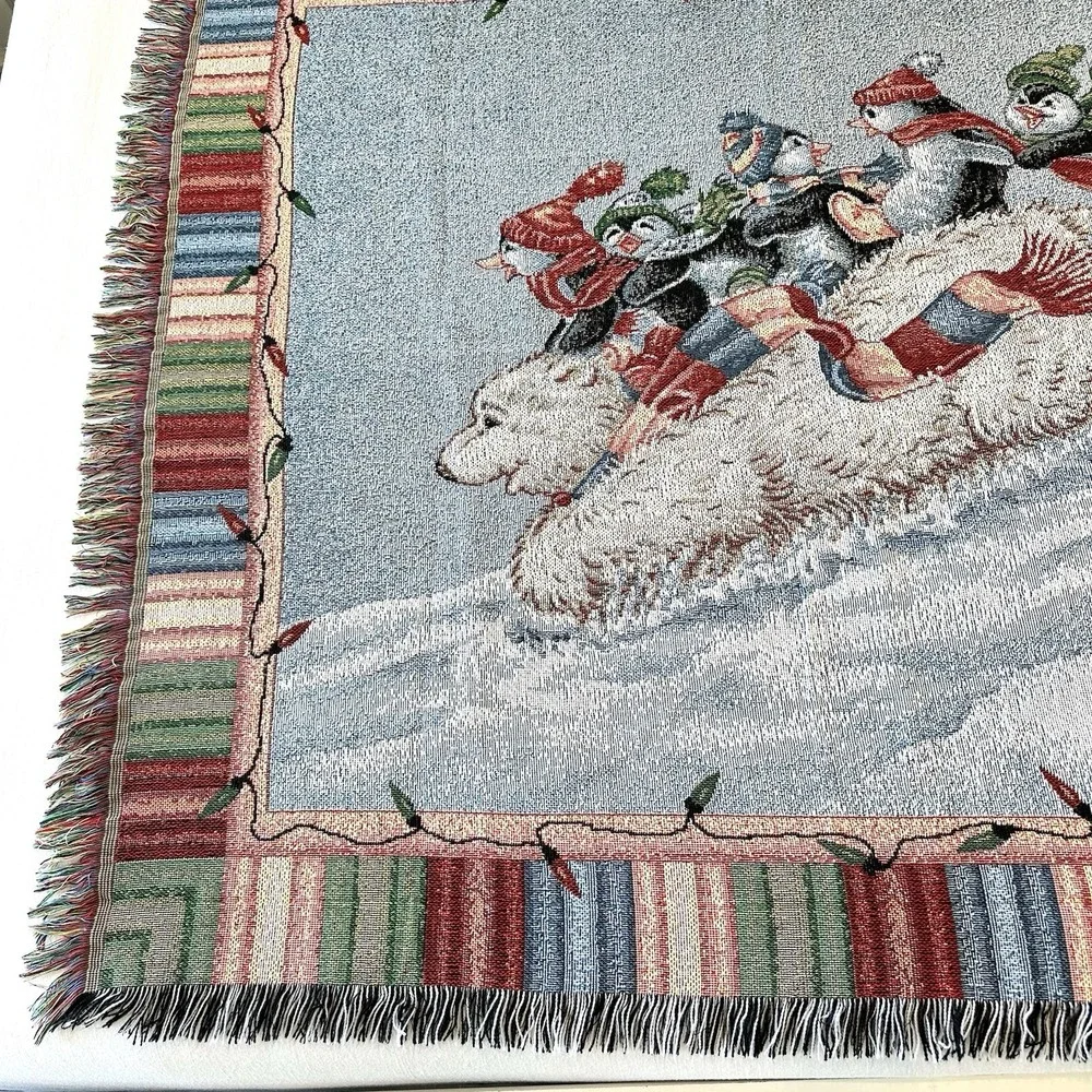 Tapestry Throw Blanket Christmas Polar Bear Sled Penguins 51